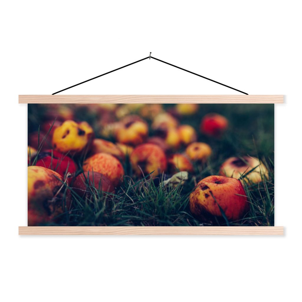 MuchoWow Textilposter Landdekoration - Herbst - Apfel - Obst 120x60 cm mit holzfarbenen Rahmen - Klemmleiste