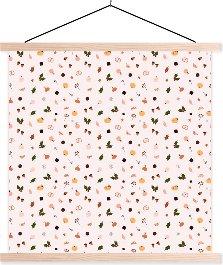 MuchoWow Textilposter Winter - Schablonen - Weiß 60x60 cm mit holzfarbenen Rahmen - Wanddekoration