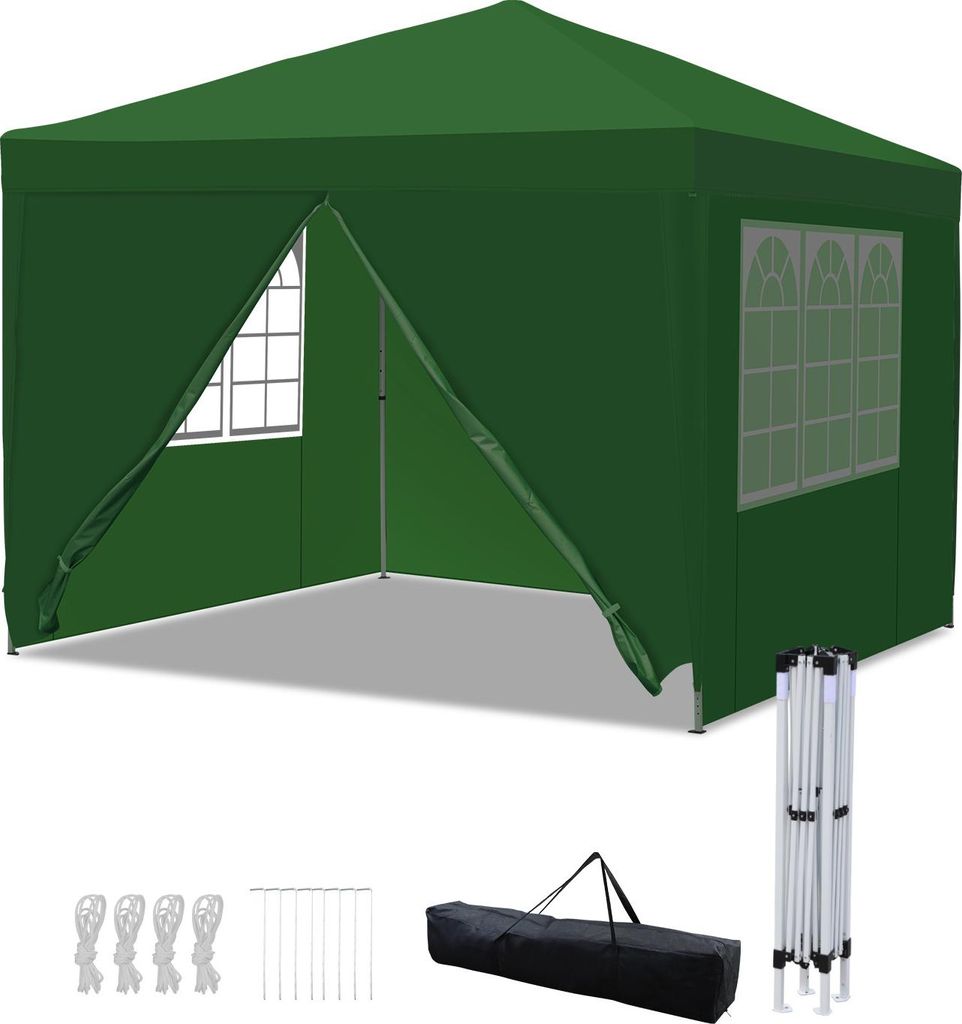 Izrielar 3x3 m Faltpavillon wasserdicht – Pavillon faltbar mit Tragetasche, Gartenzelt & Partyzelt für Garten, Camping & Outdoor, Grün