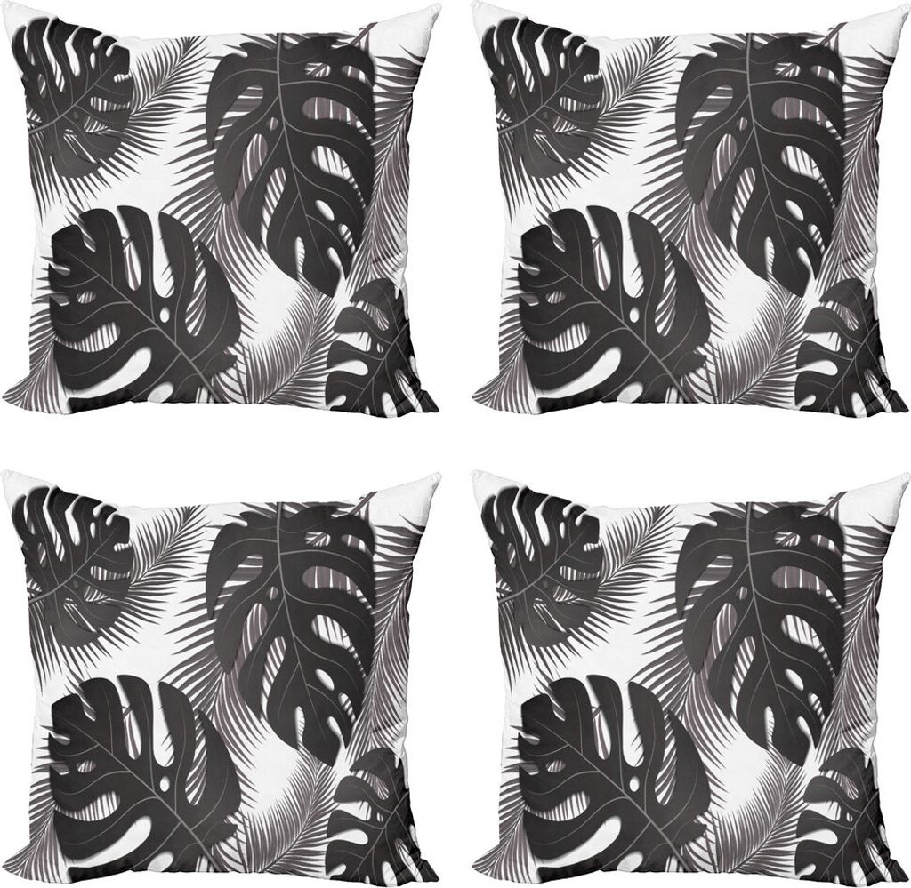 ABAKUHAUS hawaiisch Kissenbezug Set (4 Stück), Monstera und Palmblätter, Moderner Doppelseitiger Digitaldruck, 40 cm x 40 cm, Dunkle Taupe, Grau,...