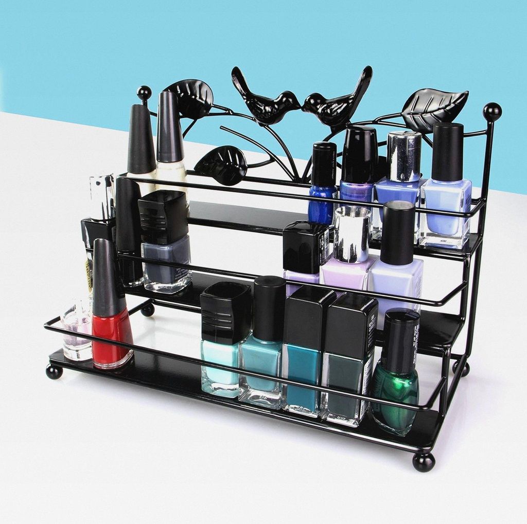 Kosmetik Organizer 3 Ablagen - Schwarz 26 x 21 x 13 cm - Kosmetikregal Nagellack Aufbewahrung Präsentation