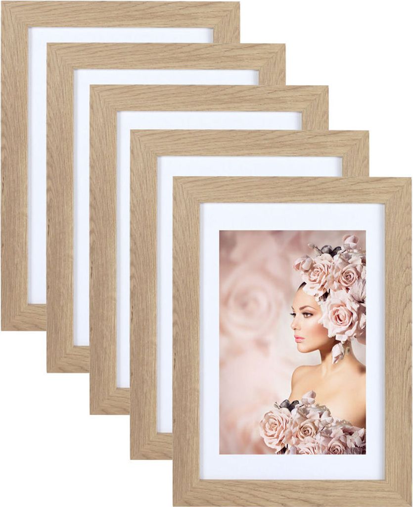 5er Pack Holz Bilderrahmen Foto Plexi Rahmen Acryl Collage Wanddeko Poster S215 - Farbe: Natur | Format: 20x30