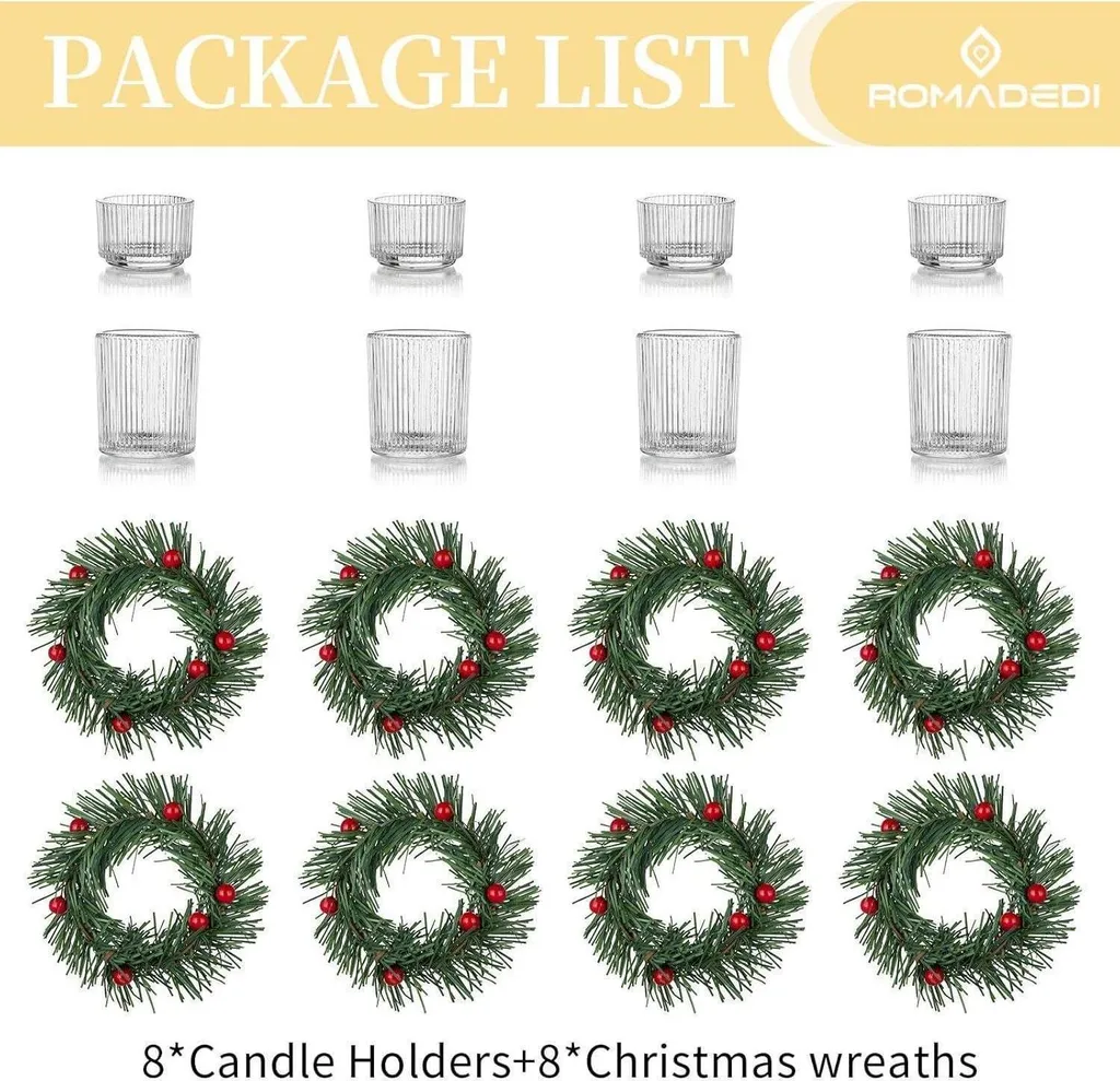 Supports Bougies Sécurisés pour Couronne de Noël en Verre - 8 Pièces - 7