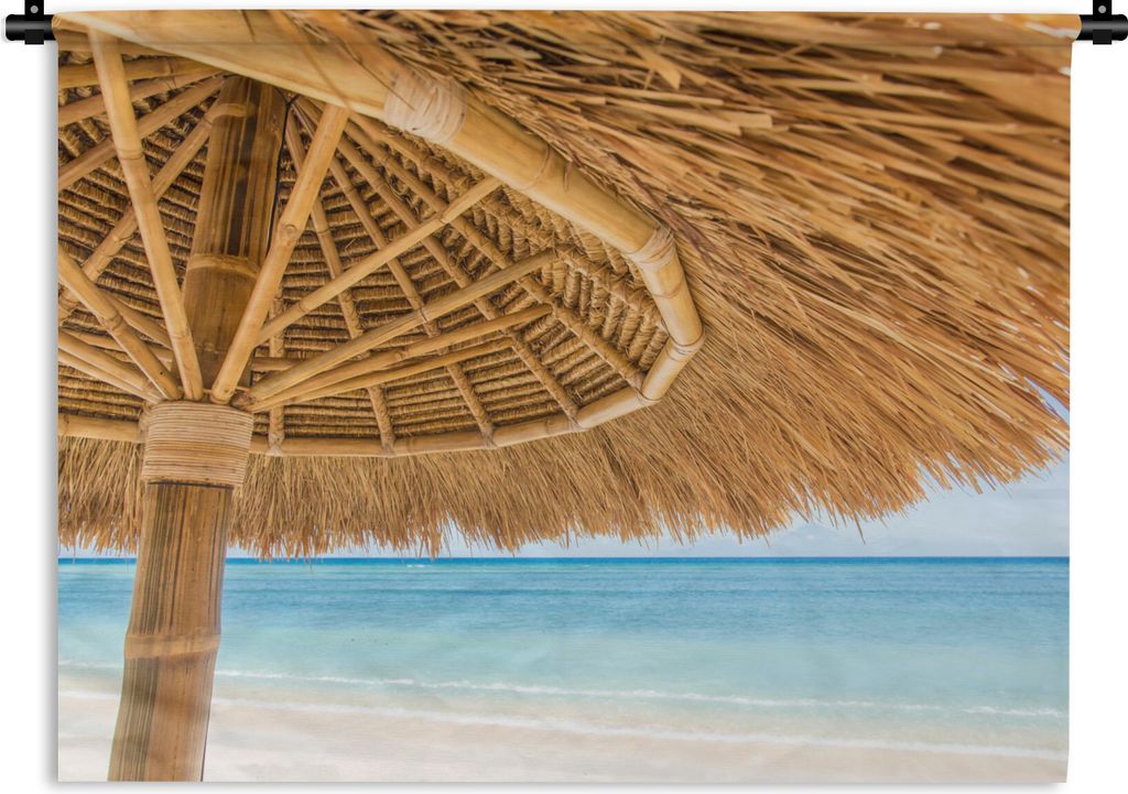 MuchoWow Wandteppich Wandbehang Sonnenschirm - Strand - Meer - Tropisch 120x90 cm Tapisserie Dekoration Wandtuch - Wohnen - Aufhänger für die Wand