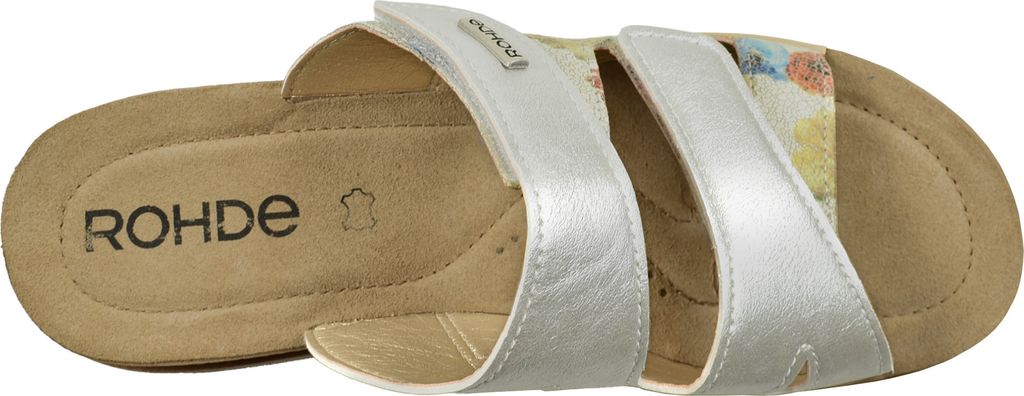 Rohde Damen Pantolette floral bedruckt Blumen Muster Metallic Klett Baviera 1302, Größe:41 EU, Farbe:Weiß