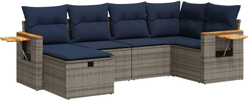 vidaXL 6-tlg. Garten-Sofagarnitur mit Kissen Grau Poly Rattan
