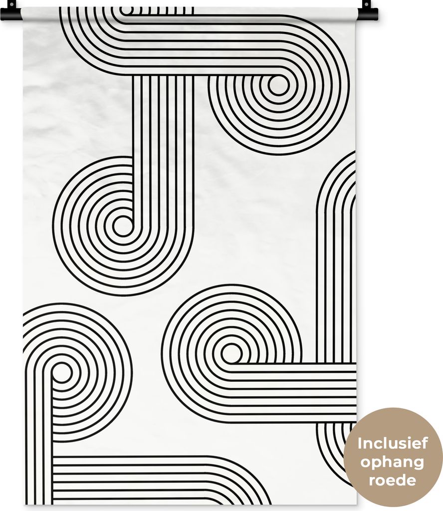 MuchoWow Wandteppich Wandbehang Kunst - Schwarz - Weiß - Abstrakt 60x90 cm Tapisserie Dekoration Wandtuch - Foto-Teppich - Abwaschbar