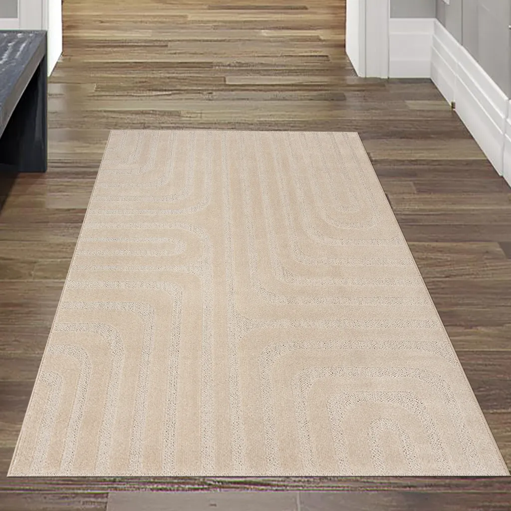 Tapis de passage beige 80x300 cm idéal pour longs couloirs et entrées