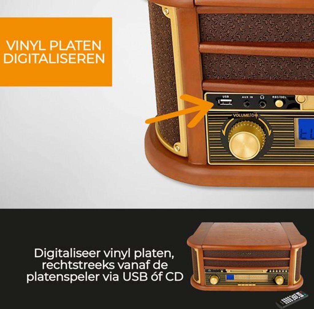 Denver MCR-50MK2 Retro drevený gramofón s rádiom CD kazetou Obrázok produktu 15
