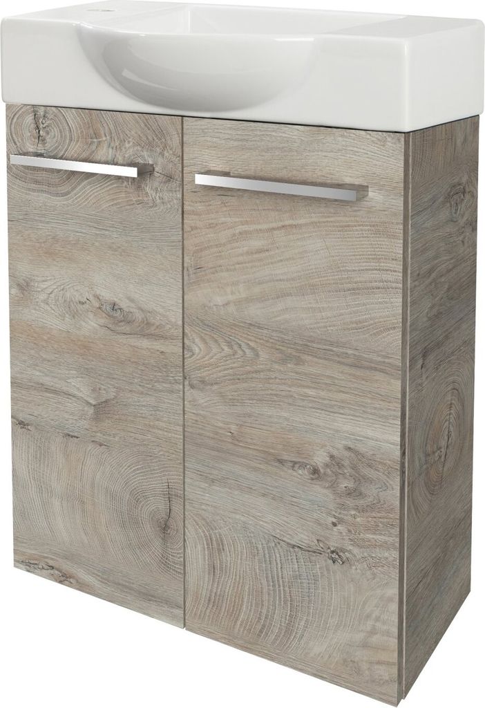 Fackelmann SBC STANFORD Gäste WC Set 2-teilig 55 cm, Braun hell, 2 Türen, Keramik Hahnloch links