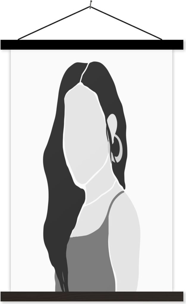 MuchoWow Textilposter Frau - Porträt - Schwarz - Weiß 60x90 cm mit schwarzem Rahmen - Poster Wohnzimmer