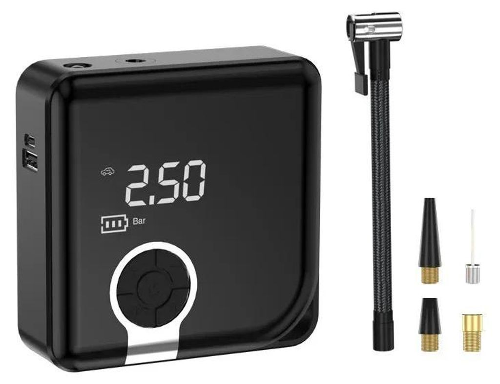 Mini Autokompressor - 12V Reifenpumpe - Digitalanzeige - LED-Licht - Kabelgebunden - Für Auto, Motorrad, Fahrrad - ABS-Gehäuse + Kupfermotor - 15...