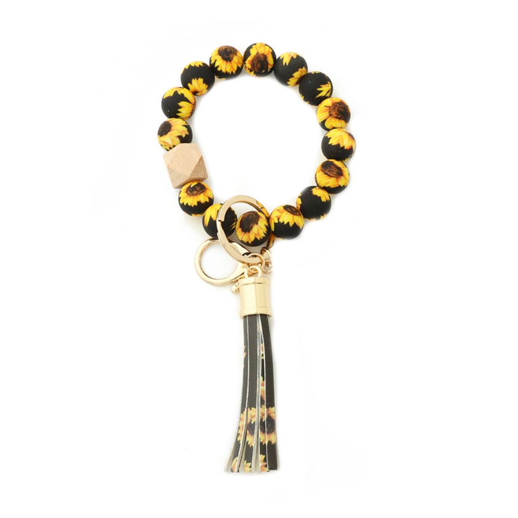Perlen-Armband-Schlüsselanhänger, glänzend, dehnbar, Silikon, abgerundete Kanten, Schlüsselanhänger, Damen-Accessoires-A