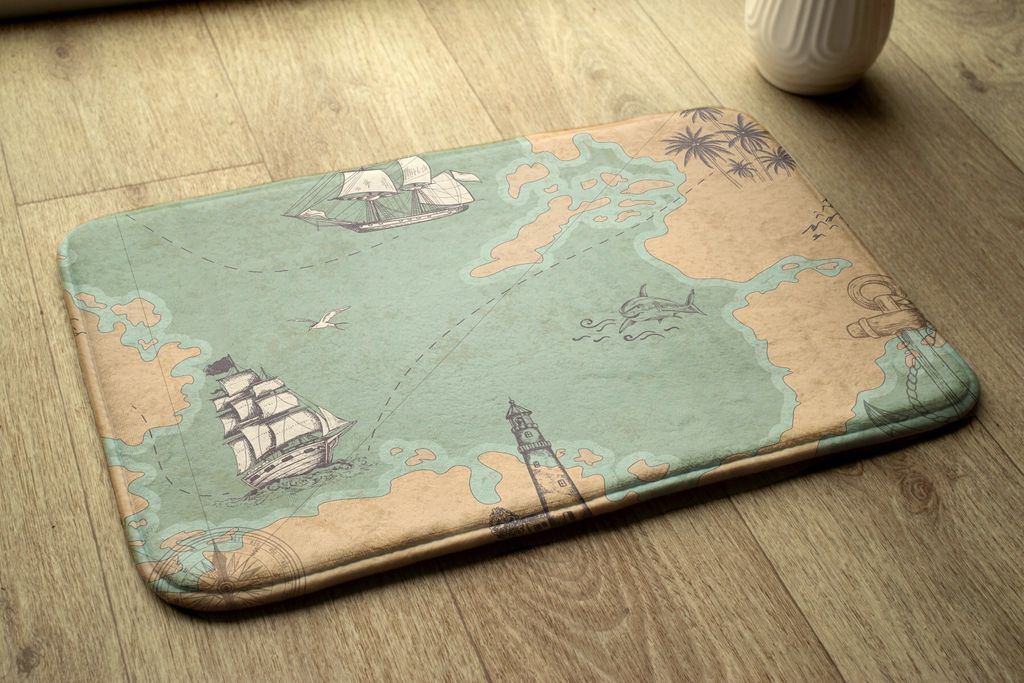 Badteppich Saugfähige - Badezimmer Teppich - Rutschfester Badvorleger Badematte - 75x45 cm - Alte Karte