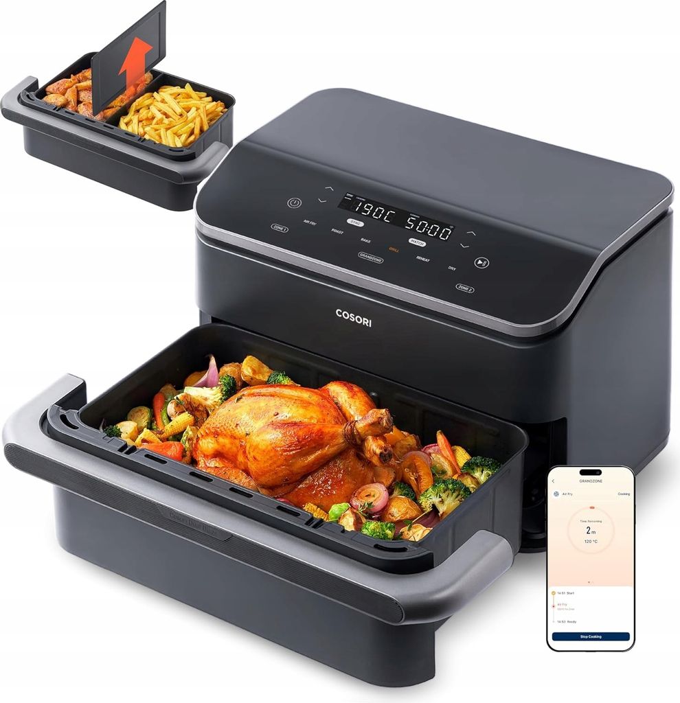 Fettfreie Friteuse Cosori Schwarz Twinfry Dual Luftfriteuse 10L 2800W