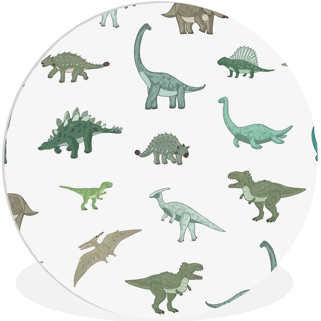 MuchoWow Rundes Wandbild - Runde Bilder Dino - Grün - Jungen - Dinosaurier - Blau Ø 90 cm Kreis Wanddekoration Kunststoff - Wandkreis - Wandsch...