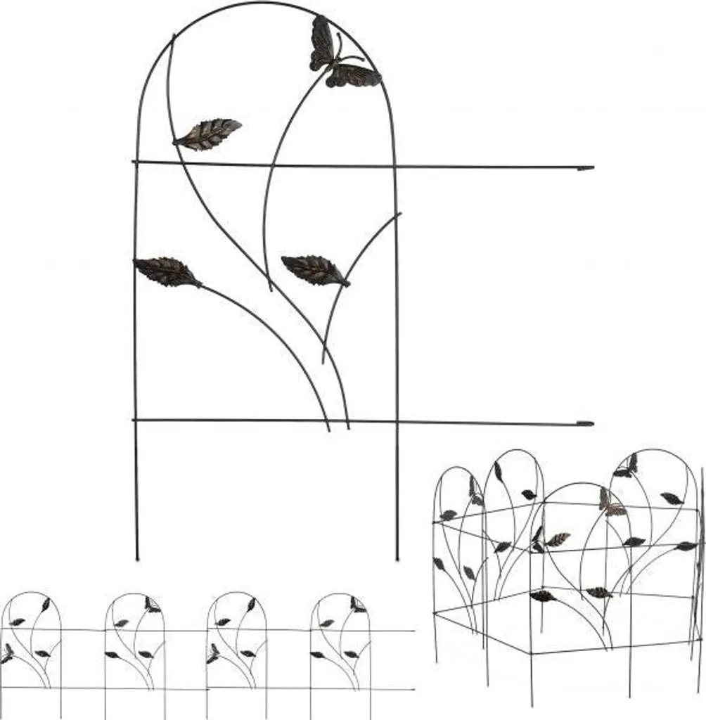 Clôture de Jardin à 5 Panneaux Motif Papillons en Métal Noir Décoratif