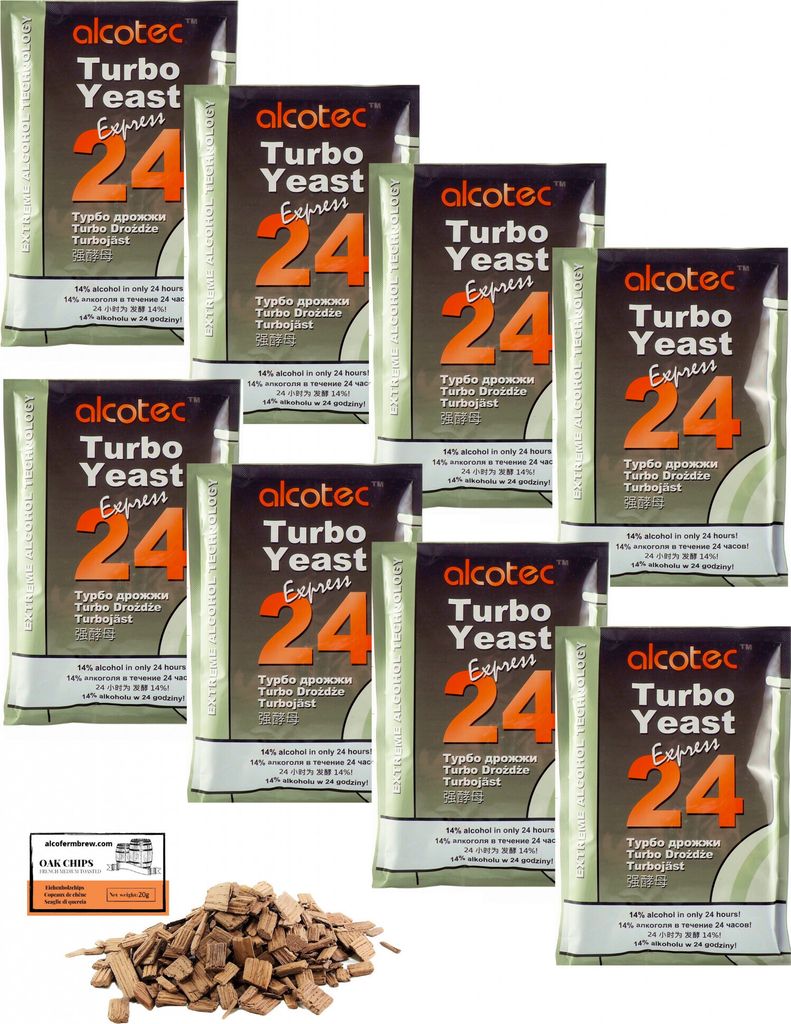 8 x Alcotec Turbohefe - Express 24 Pure, Alkohol Brennhefe, Gärhefe, Wodkahefe
