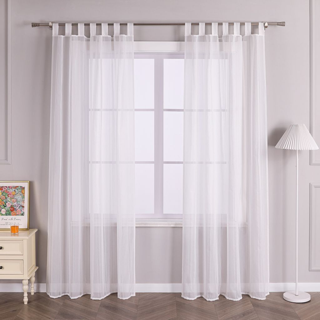 Joyswahl Vorhang mit Schlaufen 140 x 245cm Voile Gardine mit Streifen transparent Weiß 1 Stück