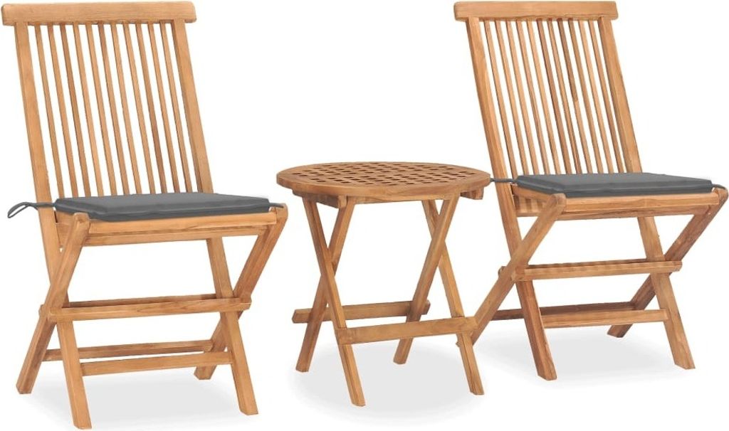 Möbel 3-tlg. Garten-Essgruppe,Sitzgruppe für Garten mit Kissen Klappbar Massivholz Teak DE65368