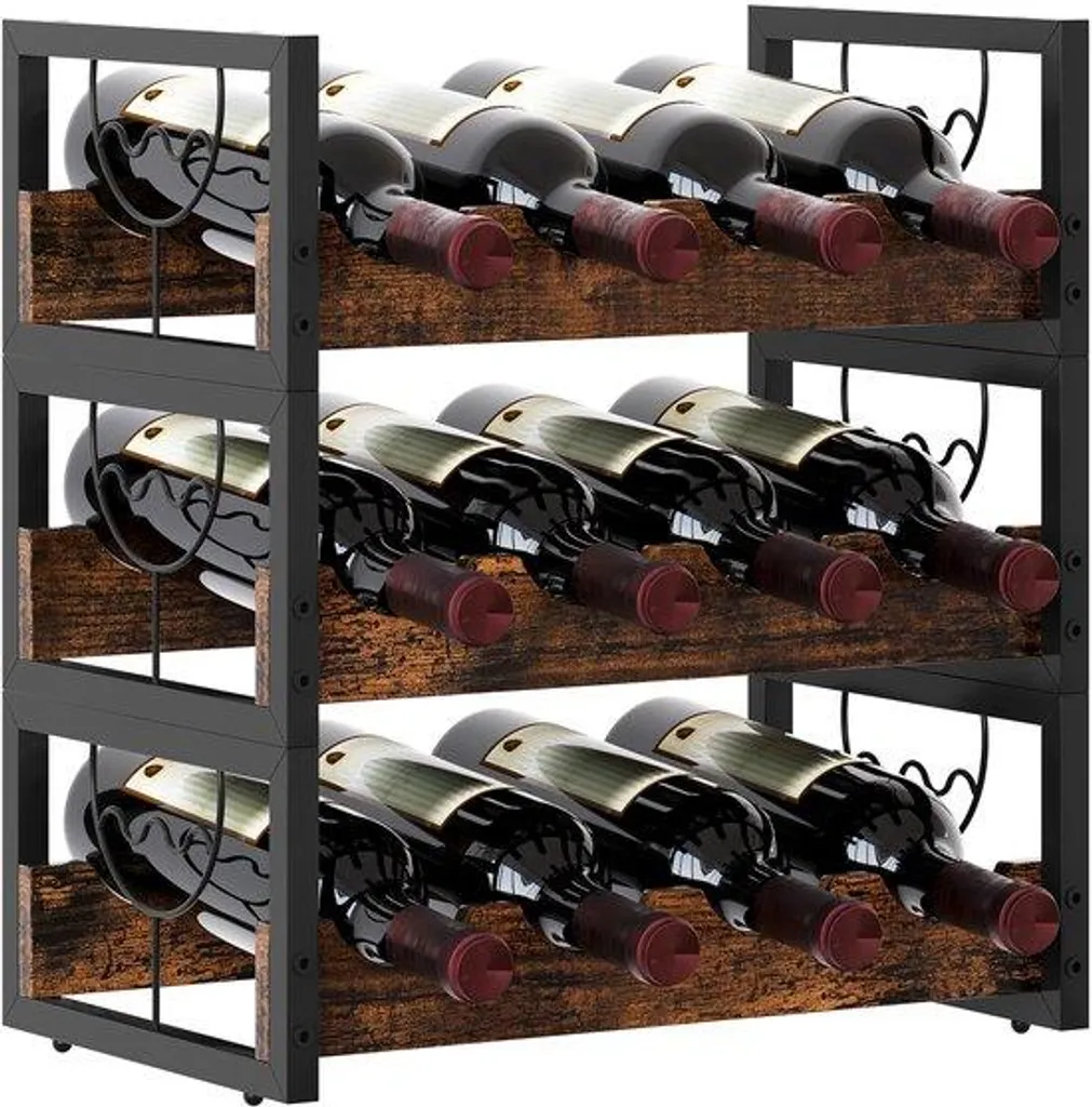 Rangement bouteilles de vin pour cuisine et cave 12 places brun antique