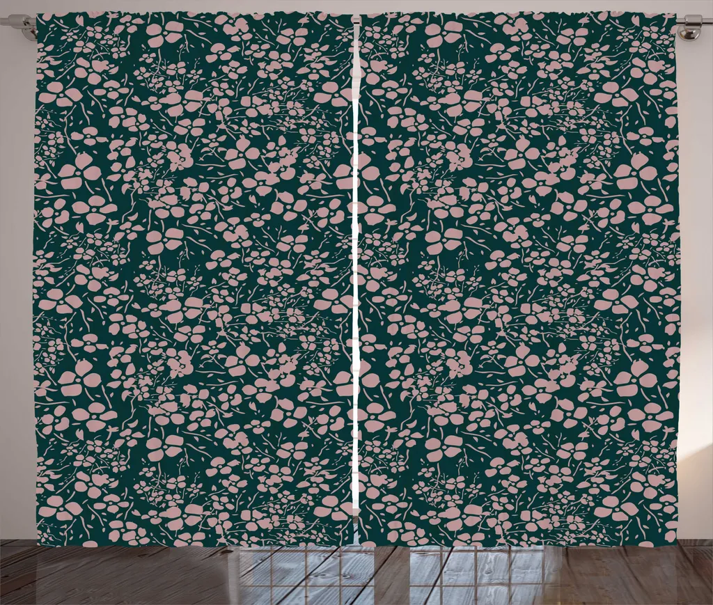 Rideau de chambre à fronces 280 x 225 cm motif floral vert et gris