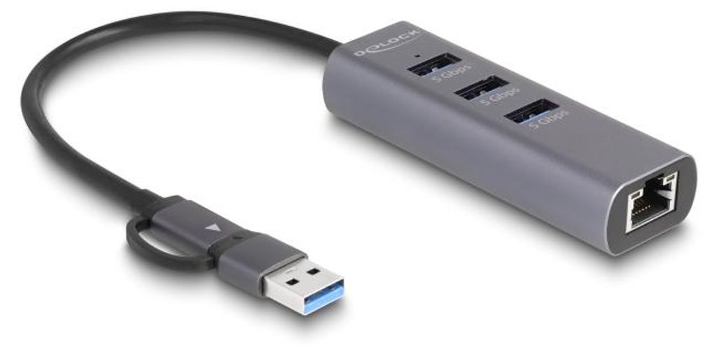 Delock 3 Port USB 5 Gbps Hub + Gigabit LAN mit USB Type-C oder USB Typ-A