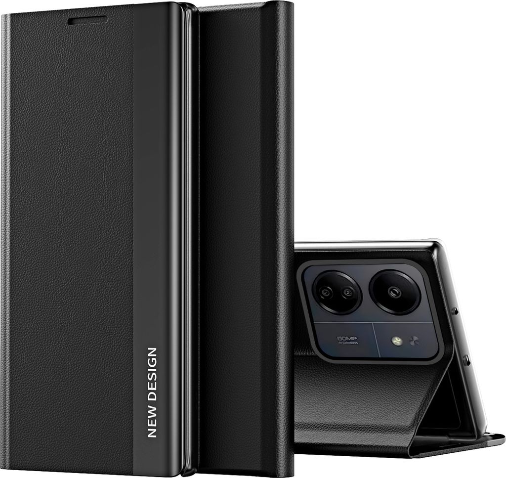 Hülle für Xiaomi Redmi 13C /Poco C65 Leder PolyurethanKlapphülle Schutzhülle mit Standfunktion Schwarz