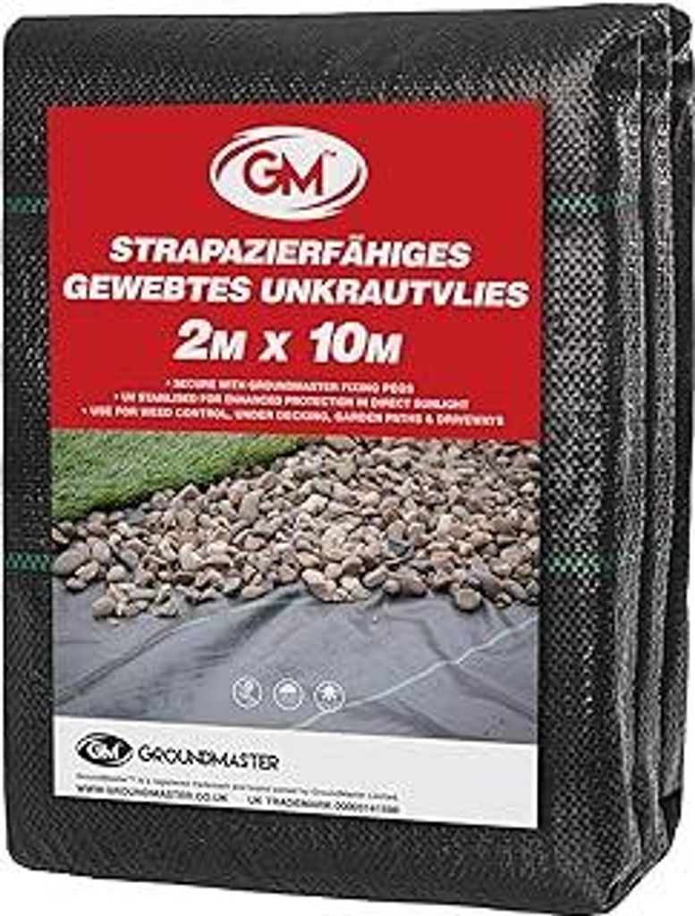 GroundMaster Unkrautvlies Extra Stark (2 m Breit x 10 m Lang) - 100g/m² Unkrautvlies Wasserdurchlässig, Bodengewebe Unkrautflies für Garten, Hoc...