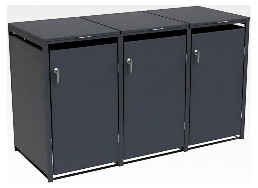 Mülltonnenbox, witterungsbeständig, abschließbar, Pflanzdach wählbar, für 3 Tonnen, Farbe: Anthrazit