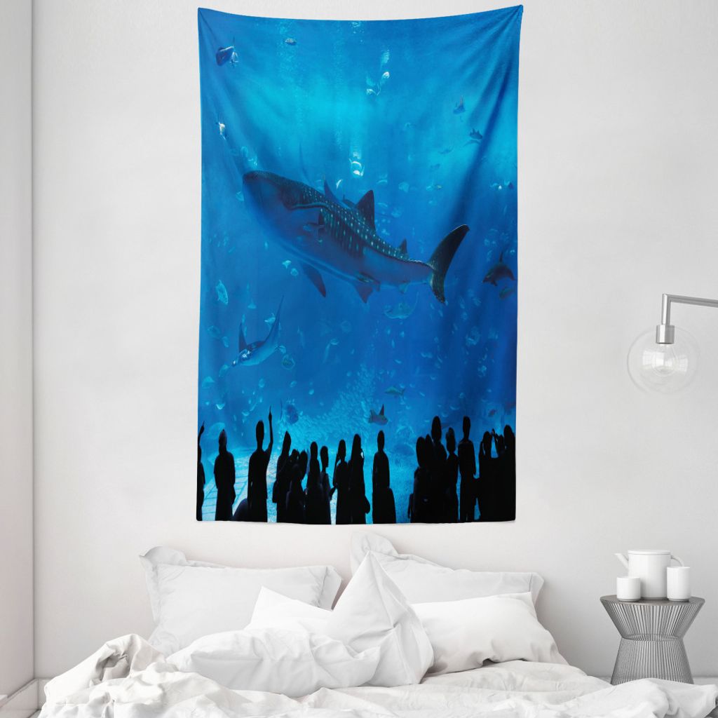ABAKUHAUS Hai Wandteppich und Tagesdecke, Aquarium Park und Menschen aus Weiches Mikrofaser Stoff Waschbar ohne Verblassen Digitaldruck, 140 x 230 ...