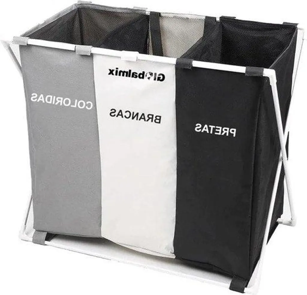 Panier à Linge Pliable 3 Compartiments en Tissu - Tri Sélectif Gris