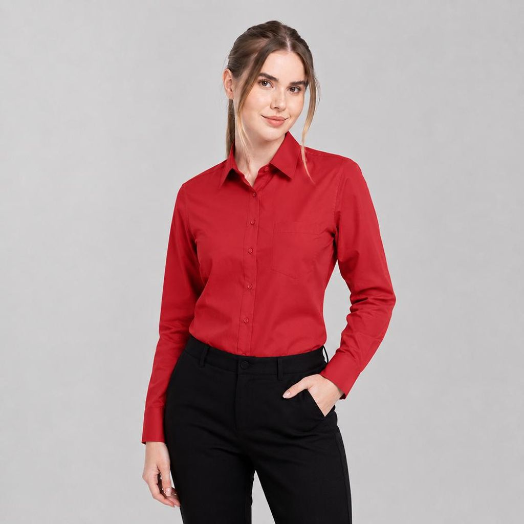 Damen Bluse langarm, rot, Gr. 40 : 40 : rot : 60% Baumwolle Produktbild 