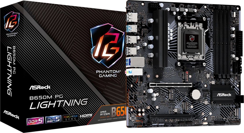 ASRock B650M PG Lightning - Motherboard - micro ATX - Socket AM5 - AMD B650 Chipsatz - USB-C 3.2 Gen2, USB 3.2 Gen 2, USB 3.2 Gen 1, USB-C 3.2 Gen ...