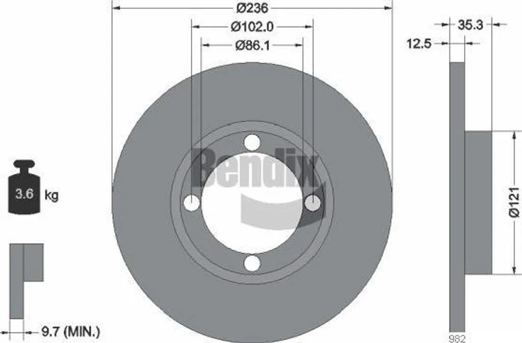 BENDIX BDS1388 Disque de Frein Plein Anti-Vibration pour Matiz 96254392