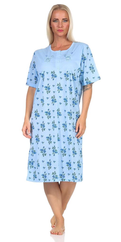 3XL  40-54 Damen Nachthemd Sleepshirt Röschen Rosen Blüten hellblau  M