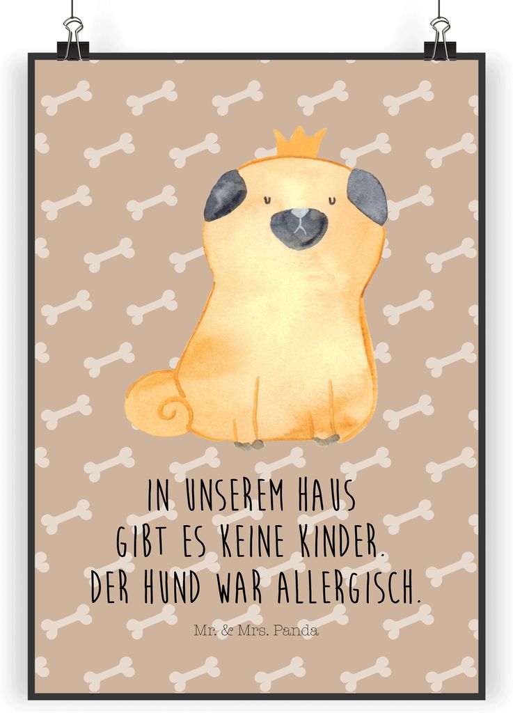 Mr. & Mrs. Panda Bild Mops Krone DIN A5 - Hundeglück - Geschenk, wanddeko, typografie poster, Kunstdruck, drucke, Königlich, Plakat, Hund, Lustig...