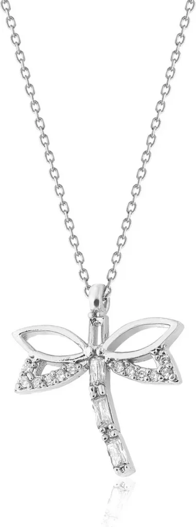 Collier libellule en argent avec oxydes de zirconium taille baguette