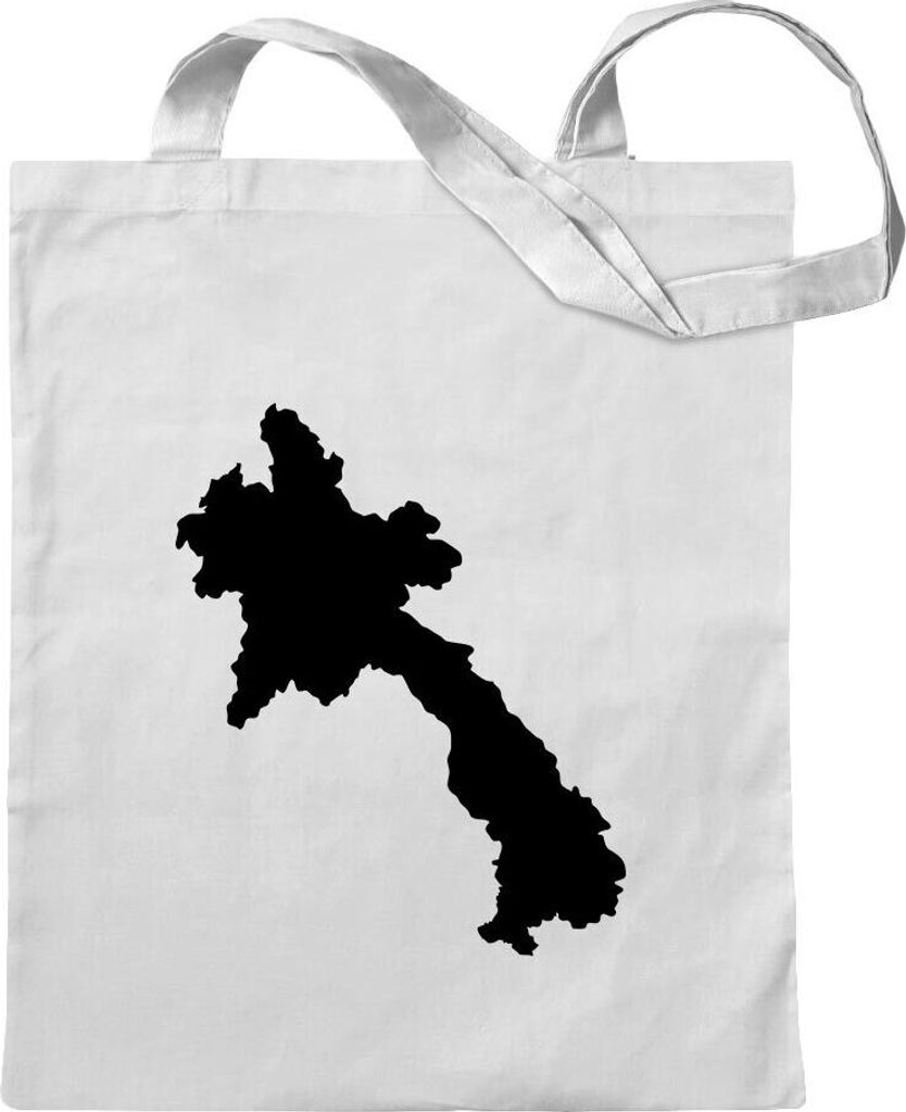Kiwistar - Baumwolltasche - weiss - Laos Umriss Kontur - Tragetasche Stoffbeutel Umhängetasche Langer Henkel
