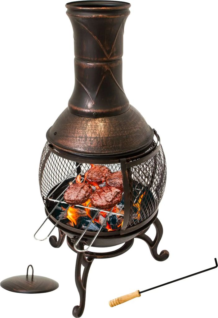 Terrassenofen Gartenkamin mit Grill, Gusseisen, Grillkamin Produktbild 