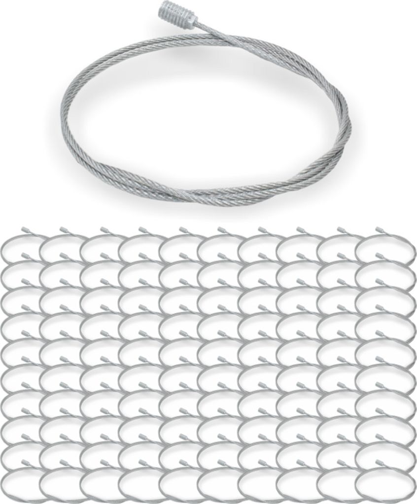 100x Drahtseil Ø 1,5 mm, 7x7, mit Zamak-Gewindeterminal M6 x 9 mm / 10 mm, Stahl verzinkt | Länge 1500 mm