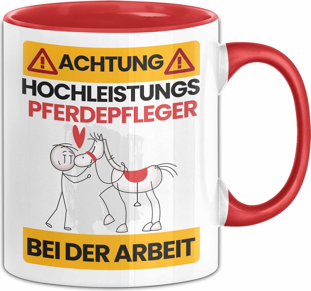 Pferdepfleger Tasse Geschenk Lustiger Spruch Geschenkidee für Pferdepfleger Achtung Hochleistungs Pferdepfleger Bei Der Arbeit (Rot)