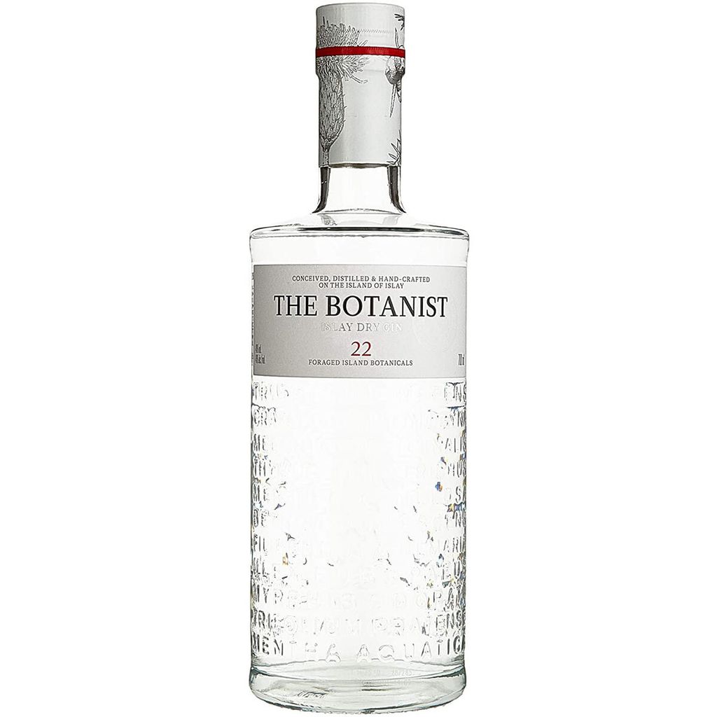 A clear studio shot of a bottle of The Botanist Islay Dry Gin.