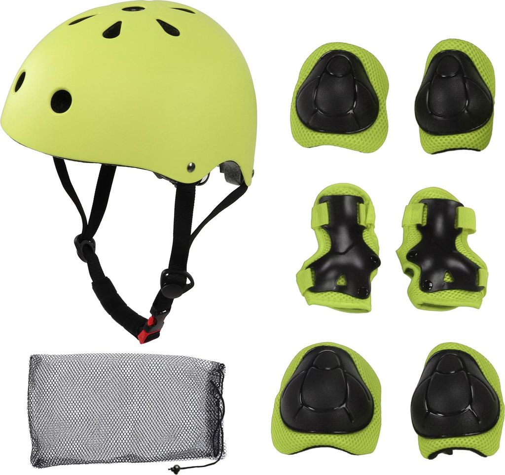7 teile/satz Kinder Sicherheit Helm Knie Ellenbogen Pad Sets Atmungsaktive Reiten Skating Schutz Getriebe SetGrün