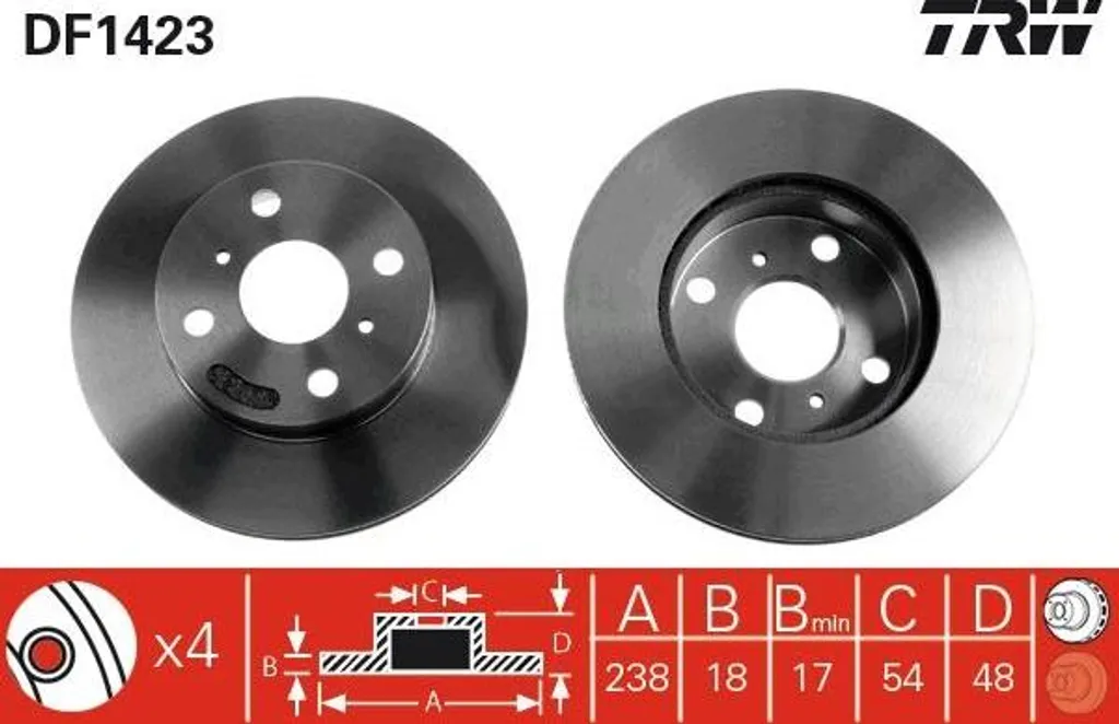 Disque de frein TRW DF1423 haute résistance pour Corolla OE 4351212490