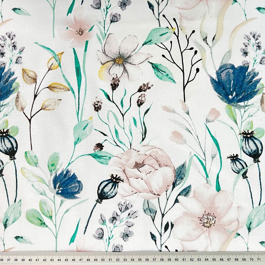 Baumwolle 100% Jeansrosa Blumen mit Zweigen Produktbild 