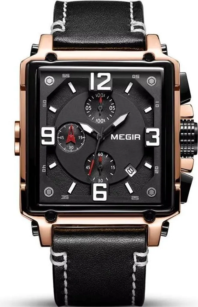 Montre MEGIR VI-38573 Homme : Élégance Noire et Dorée avec Chronographe