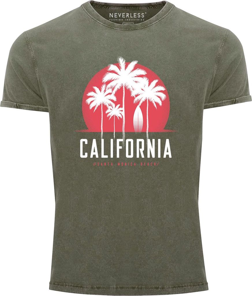 Herren T-Shirt California Palmen Santa Monica Beach Sommer Sonne Vintage Shirt PrintshirtNeverless oliv L