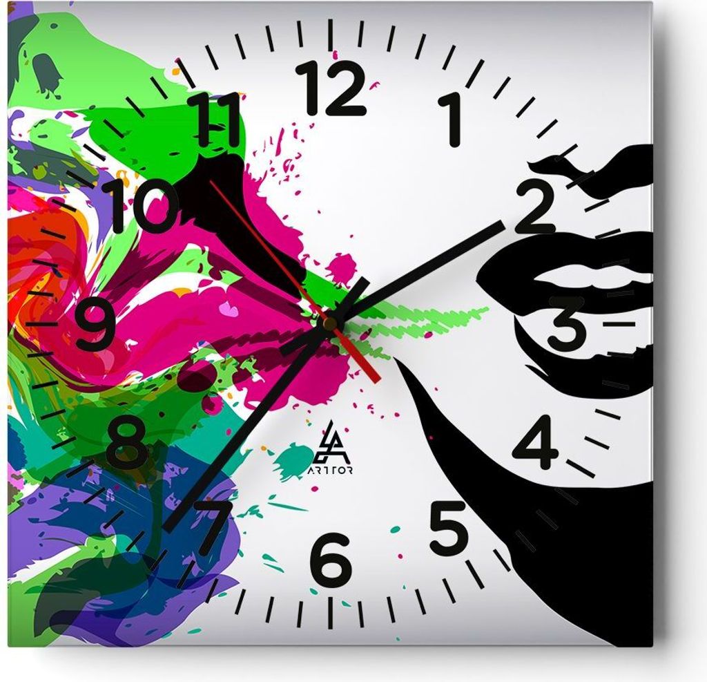 Wanduhr - Quadrat - Glasuhr - Frau Gesicht Lippen Make-up - 30x30cm - Schleichendes Uhrwerk - Lautlos - zum Aufhängen bereit - Dekoration Modern -...