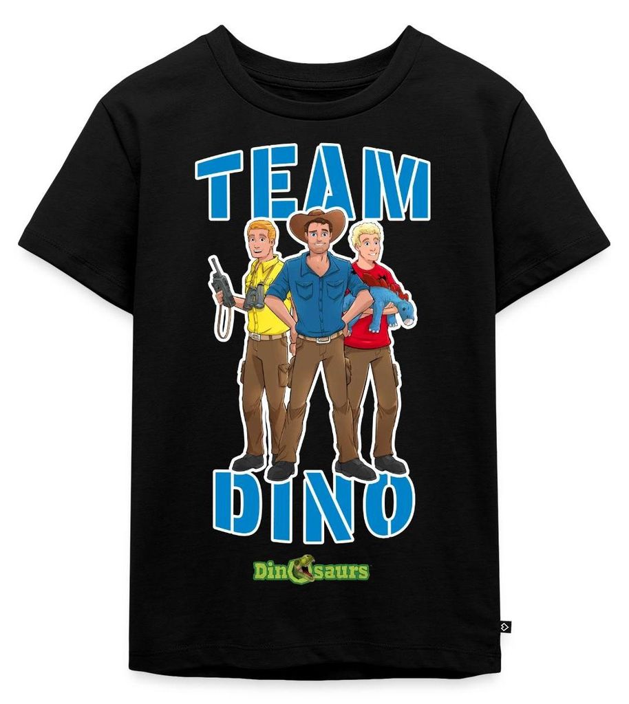 Spreadshirt Dinosaurier Team Dino Kinder Premium T-Shirt, 122/128 (6 Jahre), Schwarz